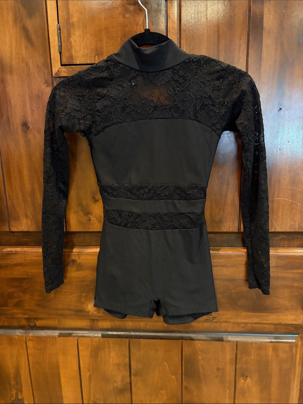 🐈‍⬛ Elevé Sleek Black Shortie Long Sleeve One Piece With Lace Detail